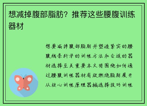 想减掉腹部脂肪？推荐这些腰腹训练器材
