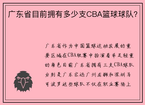 广东省目前拥有多少支CBA篮球球队？